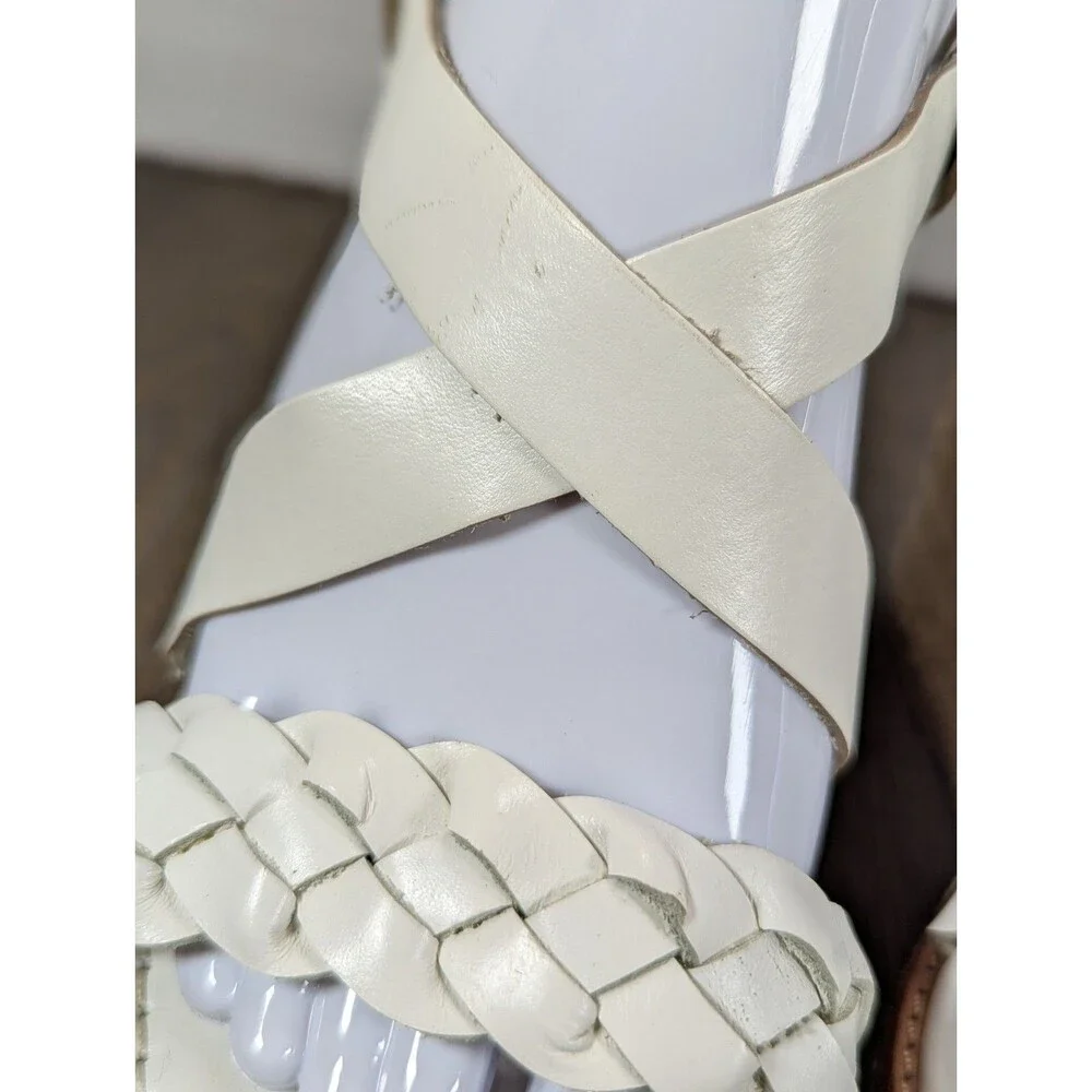 Antonio Melani Strappy Braided Raffia Wedges Sandals Women's 6 White Leather